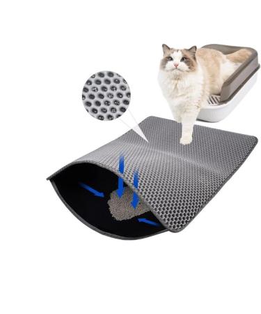 Large Cat Litter Mat 60 x 45 cm Double Layer Waterproof Litter Trapping Mat Honeycomb Large Holes Design for Scatter Control Non-Toxic Nonslip Grey