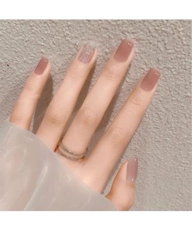 Diduikalor 24Pcs Press on Nails Short Nude Fake Nails Glue on Nails Full Cover Acrylic Nails Glossy Artificial Nails Stick on Nails for Women Girls MT-JZJ-JY-B329