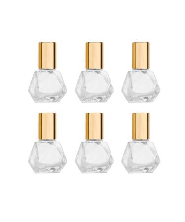 5ml(1/6oz) Shaped Glass Roller Bottle For Essential Oils,Mini Glass Bottles With Stainless Steel Roller Balls,Gold Aluminum Caps Portable Roll-On Vial Aromatherapy Perfume Container-Pack of 6