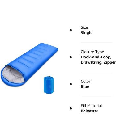 Lightweight 3 Season Sleeping Bag for Kids & Adults - 5-20 Degree Microfiber Fill - Ideal for Backpacking, Hiking, Camping - Includes Compression Sack - Single, Blue - Buy Online on SooperMarket.com