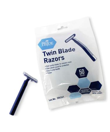 Medpride Disposable Razors | 50-Pack| Twin Blades & Easy Grip For Max Control & Smoothness| Unisex, Smooth & Comfortable Shaving Care for Men & Women