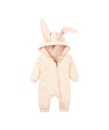 Kids Tales Newborn Baby Winter Warm Outfits Cute Rabbit Ear Hooded Zipper Romper 18-24 Months Apricot