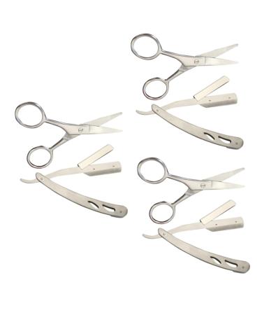 Angoily 6 Pcs Barber Shaving Tools Mustache Scissors Manual Shaver For Men Stainless Steel Straight Razor Yangjiang Manual