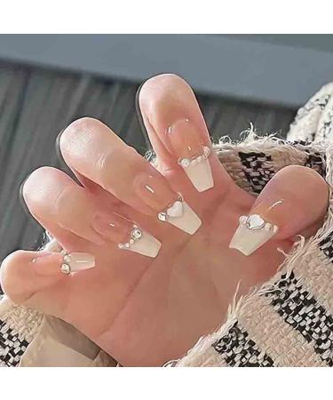 RikView French Tip Press on Nails Medium Fake Nails Clear Nails for Women White Coffin Acrylic Nails