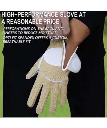 Finger Ten Men's Golf Gloves - All-Weather Leather with Ball Marker Left & Right Options | 1-Piece Khaki - Buy Online on SooperMarket.com
