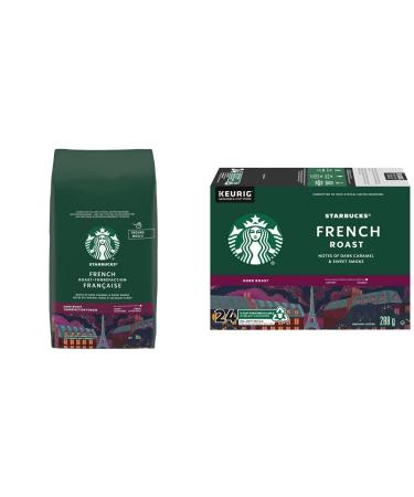 Starbucks Ground Coffee French Roast 793 Grams & French Roast Dark Roast Coffee Single Serve Keurig K-Cup Pods 24 Capsules