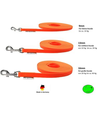 Buy Towline Biothane Dog Leash for Small Dogs - 9mm 3m 5m 10m 15m | Neon Orange with Hand Loop - Buy Online on SooperMarket.com