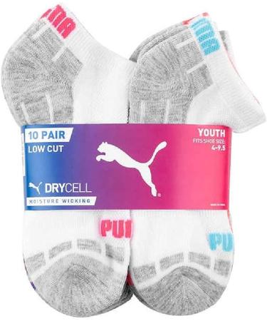 Puma Youth Girls 10-Pair No Show Socks | Cushioned Footbed | Mesh Ventilation | Arch Support | Size 4-9.5 - Buy Online on SooperMarket.com
