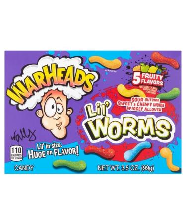 Warheads Lil' Worms (99g) | 5 Fruity Flavors - Lemon Orange Green Apple Black Cherry & Blue Raspberry | Lil' in Size. Huge on Flavor! | American Treats by Swiss+
