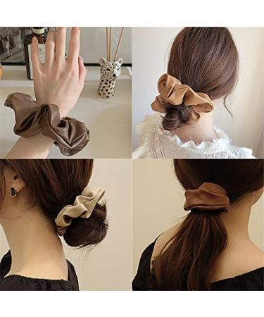 Soft Leather Big Hair Scrunchies for Women - 4 Pcs Ponytail Holders for Thick Hair - Buy Online on SooperMarket.com