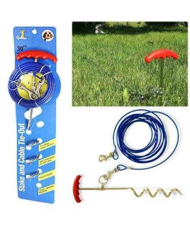 Bahob 30ft (9m) Dog Tie Out Cable and Stake Out for Outdoor Yard and Camping Small to Large Dogs Ground Field Spike Stake (30 ft Cable + Stake)