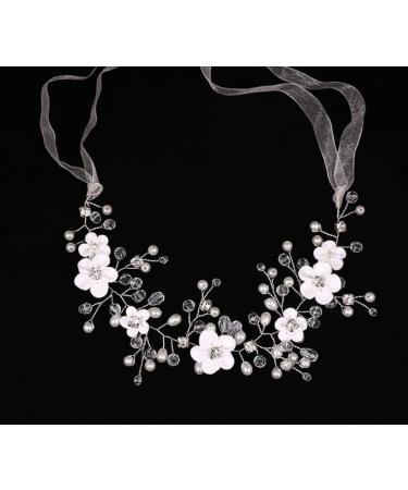 KOMUNJ Silver Bride Headband Crystal Bridal Hair Accessories Crystal Headpieces Flower Headband Bridal Hair Pieces Pearl Hair Accessories for Women and Girls (Silver) - Buy Online on SooperMarket.com