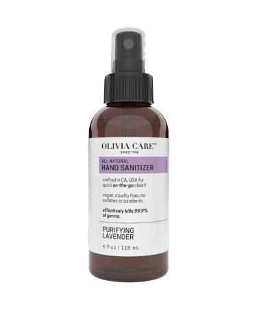 Hand Sanitizer By Olivia Care Infused with Lavender Essential Oils - 99.9% Effective Germ-Killing, Portable, Moisturizing - Remove Impurities, Dirt - Disinfecting - 4 FL OZ