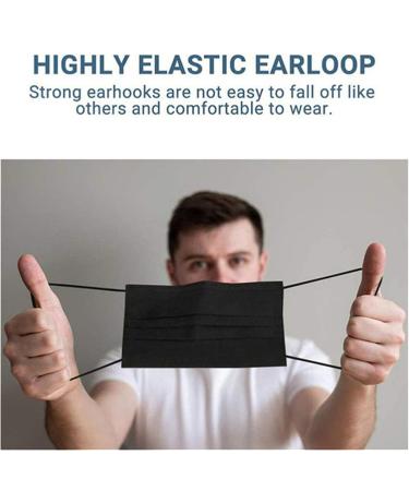 50pcs Black Disposable Face Masks - Breathable Mouth Cover for Adults (Men & Women) - Elastic Ear Loop - Buy Online on SooperMarket.com