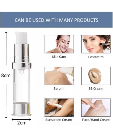 Airless Pump Bottles Pack of 5 empty Plastic Pump Travel Bottle Lotion Dispenser foundation cream gel cosmetics (Silver 7.5ml) - Buy Online on SooperMarket.com