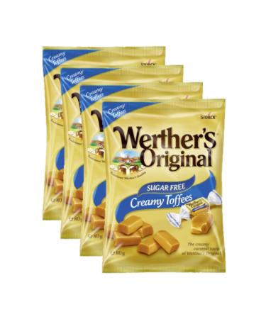 4 x 80g Werther's Original Sugar Free Creamy Toffees Traditional Werther's Quality