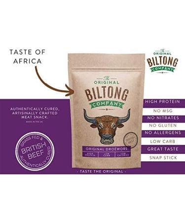 The Original Biltong Company Original Dro wors- Traditional South African Meat Snack, High in Protein - 250g Pack - Buy Online on SooperMarket.com