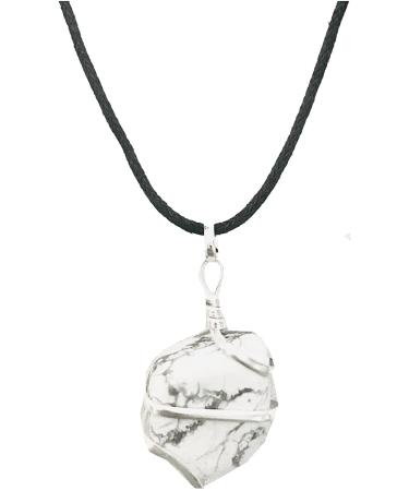 Raw White Howlite Crystal Healing Tumbled Gemstone Necklace Pendant Throat Chakra Calm Soothing Energy to Relax and Reduce Stress Crystal Jewelry Necklace Gift for Women Men Girls Birthday Gift