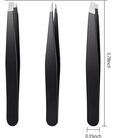 TOPMEET Stainless Steel Eyebrow Tweezers Set for Facial Hair and Splinter Removal - Women/ Men, Black - Buy Online on SooperMarket.com