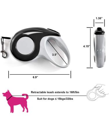 Ruayia New Classic Pull-Out Dog Leash for Up to 52 kg - 5m Ultra-High Belt with 360 Guide & Braking System - Black - Buy Online on SooperMarket.com