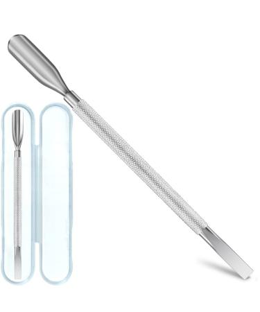 Alinana Stainless Steel Cuticle Pusher Tool - Nail Care Tool for Cuticle Removal - Dual-Ended with Non-Slip Grip Handle - Professional Grade Nail Tools Silver 1 Pack