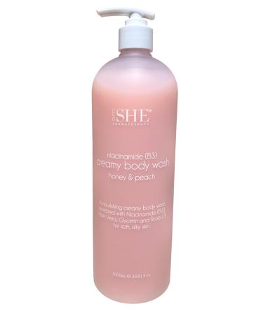 Om She Aromatherapy Creamy Niacinamide B3 HONEY & PEACH Shower Body Wash 33.8 oz