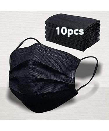 Black Disposable Face Mask | 3 Ply Layer | Face Dust Cover for Indoor Office Restaurant Server Masks (10-Pack) 1 Count (Pack of 10)