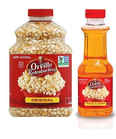 Orville Redenbacher's Gourmet Popping Corn, Original Pop Corn and Popping & Topping Buttery Flavored Oil (Pack of 2) - with Make Your Day Bag Clip