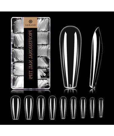Saviland Clear Coffin Nail Tips- 500Pcs Full Cover Nail Tips Acrylic Press on Nails Clear Artificial False Nails for Acrylic Nail/Dip Powder Nails/Poly Nail Extension Gel Nails Design, Coffin Nails 10 Sizes A-500PCS Clear Coffin Nail Tips
