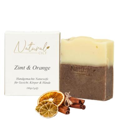 Natural Cilt Zimt & Orange soap - 100% natural soap - without questionable ingredients - certified - handmade - shower soap for all skin types - shower gel - Natural food metics cinnamon & orange 100.00 g (1 Pack)