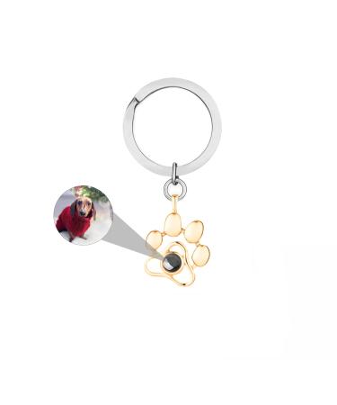 CSSTONE Dog Paw Photo Chain Projection Necklace With Picture Chain with Photo Chain with Picture Inside 925 Sterling Silver I Love You Memory Jewelry Gift For Women/Pet Keychain-Gold
