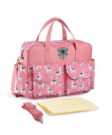 Insular Multifunctional Waterproof Mummy Shoulder Bag Diaper Bag Chic Nappy Changing Bag Tote/Messenger Style Large Light Weight with Changing Mat Adjustable Straps (Lamar Pink)