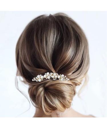 Brishow Wedding Hair Combs Gold Pearls Bridal Hair Accessories Crystal Brides Headpiece Hair Clip for Women and Girls 2 Pieces (Gold)