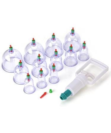 Premium Chinese Cupping Therapy Set with Pump - 12-Piece Transparent Massage Cups for Wrinkle Reduction (25x20x9 cm) - International Shipping Available - Buy Online on SooperMarket.com