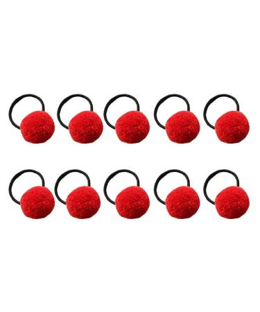10 pieces of elastic ball hair tie ligaments plush pom pom hair rope rubber band ponytail holder for women baby girls - red comfortable and practical and practical
