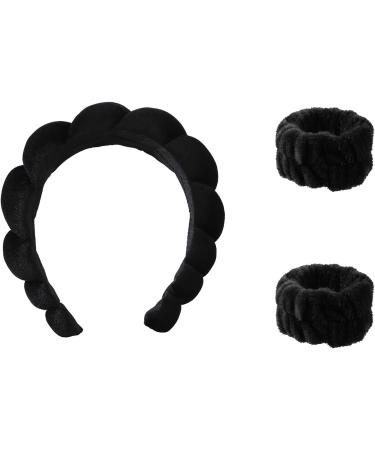 Spa Headband Wrist Washband Wash Set Puffy Headband Bubble Headband for Women Girls Makeup Headband and Wristband for Skincare makeup headband for Washing Face Shower Black - Buy Online on SooperMarket.com