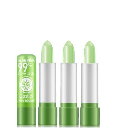 3 Pack Aloe Vera Lipstick Long Lasting Nutritious Lip Balm Lips Moisturizer Magic Temperature Color Change Lip Gloss (Green)