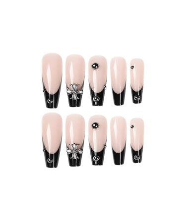 MISUD Long Press On Coffin Fake Nails - 24PCS Glossy French Tip Rhinestone Acrylic Nails for Women - Buy Online on SooperMarket.com