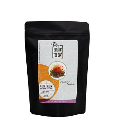The Exotic Teapot - Jasmine Fairies Flowering Tea Pouch 10 Blooming Tea Flowers Jasmine Flower Tea Vacuum Sealed Tea Balls 10 Count Pouch (Pack of 1)