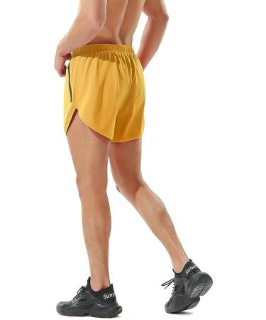TENJOY Men's 3 Running Shorts Gym Athletic Workout Shorts with Zipper Pocket - Yellow, Small - Buy Online on SooperMarket.com