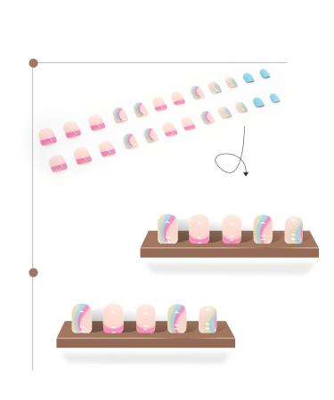Colorful Waves French Tip Press on Nails - Glossy Blue & Pink Swirl Design | 24Pcs - Buy Online on SooperMarket.com