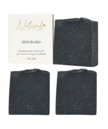 3x natural cilt active coal soap - 100% natural soap - without questionable ingredients - certified - handmade - shower soap for all skin types - shower gel - Natural food metics active coal 100 g (3 -pack)