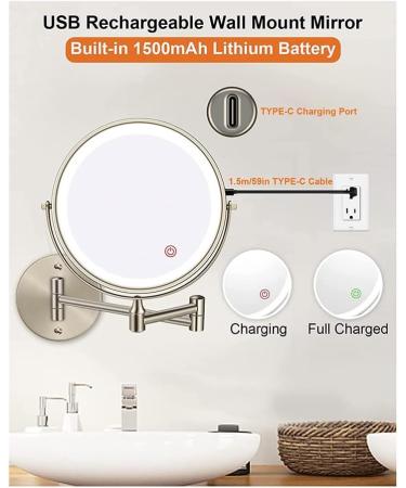Wresetly 8In Chargeable Vanity/Bathroom Double Side Mirror 1X/10X Enlarge LED&3Color Temp Touch Screen 360 Rotat C - Buy Online on SooperMarket.com