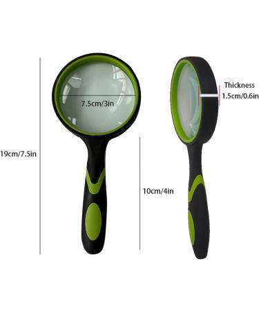 10x Green Magnifying Glass - 75mm Handheld with Non-Slip Rubber Handle for Books Maps Coins & Hobbies - Ideal for Seniors & Children - Buy Online on SooperMarket.com