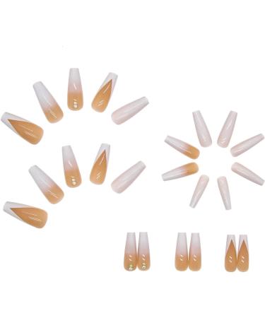 French Tips Rhinestone Gradient Press-on Nails by RUNRAYAY - Full Cover Coffin Shape Fake Nails for Women - Acrylic Stick-on Nail Set for Spring/Summer - Buy Online on SooperMarket.com