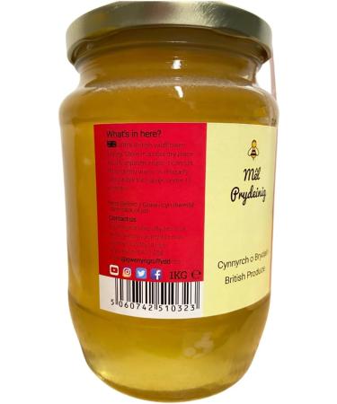 Gwenyn Gruffydd - British Blossom Honey 1kg Bulk Glass Jar - - 100% Pure Natural Unpasteurized Raw Honey - Bulk Honey 1kg - Unheated - Gluten Free - Premium Honey from Non-Sugar Fed Bees UK - Buy Online on SooperMarket.com