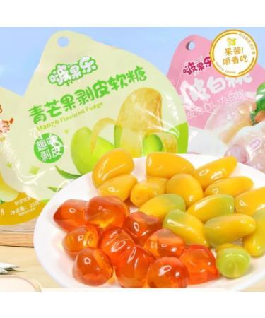Peeling Fruit Juice Fudge Mixed white peach mango grape assorted fruit flavor soft candy chewing candy Instant desserts snack Wedding Candies Dim Sum Leisure snacks gift pack (Yellow Mango 24bag) Yellow Mango 24bag
