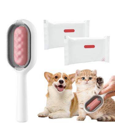 Animal hair removal comb with water tank cleaning brush for animal hair with dry towels Essence fluid cat brush dog brush pets animal hair remover for remove hair with 2PCs dry towels shorthair pink