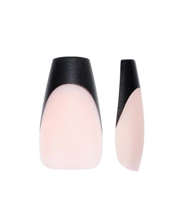 French Tips Gel x Nail Tips 240PCS Black-Natural White Long Coffin French Press on Nail Pre-applied with a Tip Primer and Base Coat 15 Size Soft Gel Fake Nails for Nail Extension At Home DIY Black-Natural White-LC