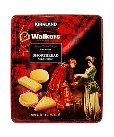 Kirkland Signature Walkers Home-Baked Pure Butter Premium Shortbread Selection Scottish Cookies - 4.6 lbs (74.1 oz tin)